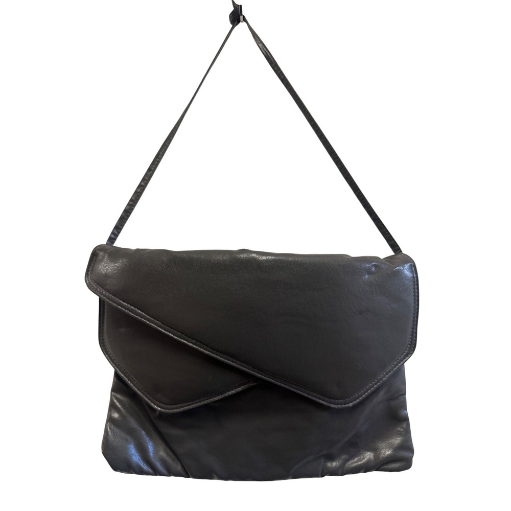 Vintage Gray Faux Leather Envelope Shoulder Bag with Mirror Asymmetrical Flap
